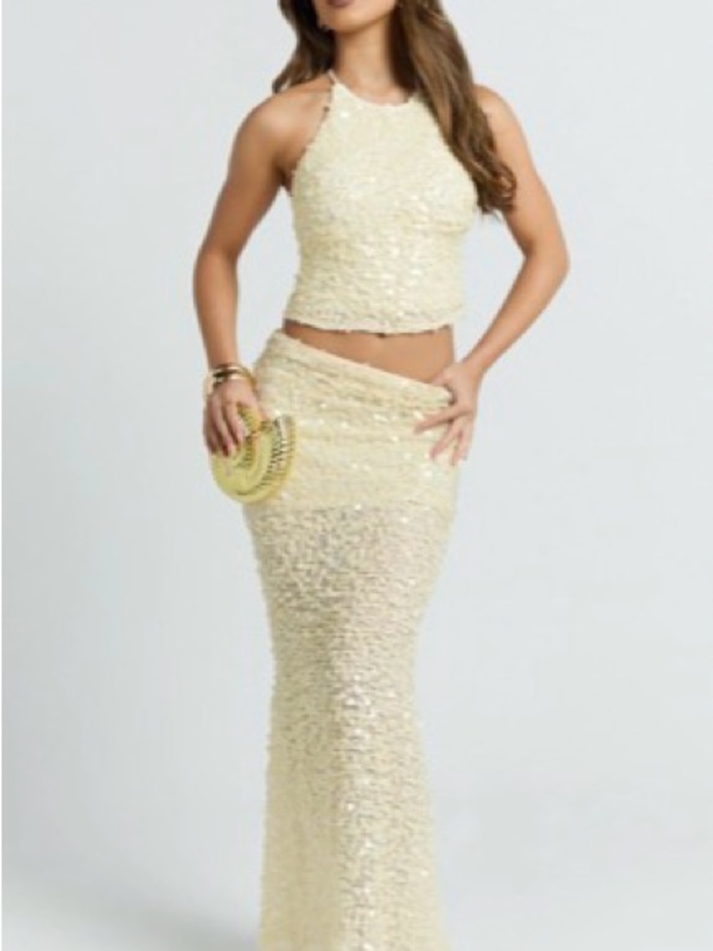 Showpo Celeste Sequin Maxi Skirt and Matching Shirt Set